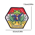 Detail of Oeteldonk frog patch with Scorpio embroidery and colorful stitched details - Scorpio-Scorpion Frog (SCHORPIOEN)