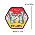 8.5x7.5cm Oeteldonk frog patch with Tweeling text and embroidery details - Gemini-Twins Frog (TWEELING)