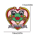 Pink Oeteldonk heart frog embroidered patch showing size dimensions on white background - Frog Face Heart Style (PE12014CT)
