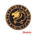 Round Leo zodiac patch with golden embroidery on black fabric, 8cm diameter accessory - Leo