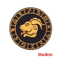 8cm black Capricorn zodiac embroidery patch with gold thread and circular constellation icons - Capricorn
