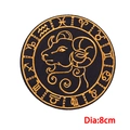 Aries zodiac round embroidery patch with golden thread on black fabric, 8cm diameter - Aries