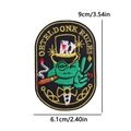 Oeteldonk Carnival embroidered patch featuring a frog in top hat with gold border, 9cm size - Frog with Top Hat (PE11197CT)