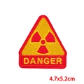 Yellow radioactive danger sign embroidered patch with red border for clothing, 4.7x5.2cm - Danger Radiation Rounded Triangle (PE8745CT)