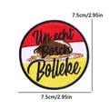 Detail of 7.5cm Oeteldonk round embroidered frog patch with colorful striped background - Realistic Bosch Bolleke (PE11213CT)