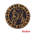 Round black and gold zodiac animal embroidery patch for hats with 8cm diameter - Virgo