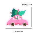 Embroidered pink car patch with Christmas tree and HO HO HO text, 6.5x7.8cm - Pink Car Christmas Style (PE15367CT)