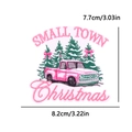 Pink Christmas pickup truck embroidery patch with trees and Small Town text detail - Pink Pickup Christmas Tree Style (PE15368CT)