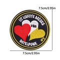 Detail van Oeteldonk geborduurde patch met hartpatronen en gele rand, 7,5 cm diameter - Drie Harten Oeteldonk (PE11156CT)