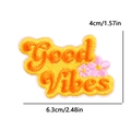 Embroidered Good Vibes patch in yellow and orange with pink flowers, 6.3cm width - Good Vibes Style (PE12496CT)