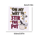 Detail of embroidered goose patch with ON MY WAY TO STIR THE POT text and size labels - Goose Stir The Pot Style (PE15510CT)