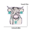 Detailed Highland cow embroidery patch showing 7cm height dimensions and black white fur - Highland Cow Style (PE15495CT)