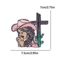 Bestickter Western-Patch mit betendem Mädchen, Kreuz und Kaktus-Motiv, 7,5x7 cm groß - Betende Cowgirl (PE15467CT)