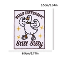 Close-up of muscular duck embroidery patch with Built Different text and measurements - Built Different Duck Style (PE15768CT)