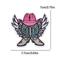 Gestickter Aufnäher mit rosa Westernhut und geflügeltem Stiefel zum Aufbügeln - Blitzhut und Flügelstiefel (PE15468CT)