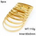 Set of nine minimalist gold plated stainless steel stackable bangles for women jewelry - 5mm Nine Rings Set - Inner Diameter 55mm / Gold