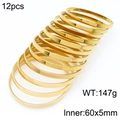 Premium set of 12 gold-plated stackable stainless steel bangles with polished finish - 5mm Twelve Rings Set - Inner Diameter 55mm / Gold