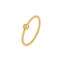 Close-up of a 1mm thin golden twisted rope titanium steel ring with polished bead detail. - Size 5 / Metal Bead Twisted Style / Gold