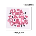 Detail of embroidered patch featuring pink Back on my Bullshit text with small bow - Back On My Bullshit Style (PE15512CT)