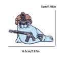 Écusson brodé phoque tactique bleu clair avec casque et fusil, taille 6,8x5cm - Otarie tactique avec fusil (PE12527CT)