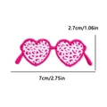 Pink leopard print heart sunglasses embroidery patch with 7cm x 2.7cm size details - Heart Sunglasses (PE12517CT)