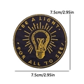 7.5cm round black and gold light bulb embroidered patch with inspirational quote text - Be A Light Bulb (PE12420CT)