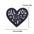 Black and white heart embroidery patch with All You Need Is Love text, 5.5x6.3cm - All You Need Is Love Style (PE12558CT)