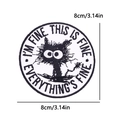 Cartoon cat embroidered patch with big eyes, 8cm circular black and white DIY applique - Funny Cat Style (PE12425CT)