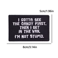 Rectangular black iron-on patch with white embroidered quote, 8cm x 5cm size - Funny Message Style (PE12565CT)
