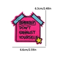 Cartoon pink note embroidery patch with blue tape and star, size 6.6cm by 6.3cm - Blue Tape Pink Sticky Note Style (PE11988CT)