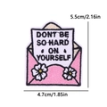 Pink envelope embroidered patch with DONT BE SO HARD ON YOURSELF text and daisy design - Pink Envelope Inspirational Style (PE12487CT)