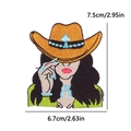 Toppa ricamata donna cappello cowboy con gemma turchese, accessorio cucito fai-da-te 7,5cm - Ragazza con Cappello da Cowboy Smeraldo (PE15456CT)