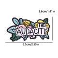 Embroidered 'THE AUDACITY' floral patch with colorful flower border for clothing - Floral Audacity Text Style (PE12600CT)