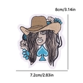 Toppa ricamata western cowgirl con design floreale blu, misura 8x7,2cm - Ragazza con Cappello da Cowboy Picche (PE15457CT)