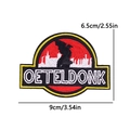 Bestickter Oeteldonk-Frosch-Aufnäher im Jurassic-Stil, Größe 9 cm x 6,5 cm - Klassischer Dinosaurier-Stil (PE11153CT)