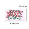 Parche bordado Merry Christmas con patrón de cuadros rojos y texto en cursiva verde - Estilo Letras Feliz Navidad (PE15372CT)