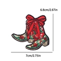 Parche bordado de bota floral con lazo rojo, aplique de costura DIY para ropa 7x6,8cm - Estilo Botas con Estampado Floral (PE15376CT)