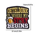 Geborduurde Oeteldonk Carnaval patch met bierglas en gouden tekst op zwarte basis - Bierverhaal Achtergrond (PE11204CT)
