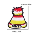 Oeteldonk carnival striped hat embroidery patch with MUTS lettering, 6.8cm x 6cm size - Red White Yellow Striped Hat (PE11277CT)