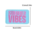 Blue rectangular Summer Vibes patch with pink embroidery for western cowboy hat decoration - Summer Vibes Style (PE15529CT)