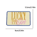 LUCKY 777 Girl embroidered rectangle patch in beige with blue borders, 9x5.5cm size - Lucky 777 Girl Style (PE15531CT)