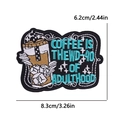 Embroidered iced coffee patch with text COFFEE IS THE WD-40 OF ADULTHOOD 8.3cm - Coffee Slogan Style (PE15477CT)