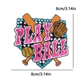Pink Play Ball baseball embroidery patch with 8cm checkered design for DIY clothing - Baseball Sports Style (PE15480CT)