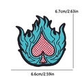Embroidered spade patch with blue flames and red grid pattern, size 6.7x6.6 cm - Flame Spade Style (PE15489CT)