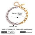Spécifications du bracelet en acier inoxydable bicolore avec chaîne gourmette et trombone - Style Zirconia Poire (JDB0112224-PS-5) / Or 18 carats