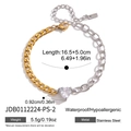 Bracelet cœur bicolore en acier inoxydable avec zircone, étanche et hypoallergénique, 16,5+5cm - Style Zirconia Cœur (JDB0112224-PS-2) / Or 18 carats