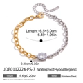 Bracelet chaîne en acier inoxydable bicolore avec zircon central et longueur réglable. - Style Strass Rond (JDB0112224-PS-3) / Or 18 carats