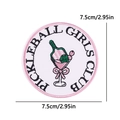 Pink Pickleball Girls Club embroidered patch with glass and racket design, 7.5cm diameter - Pickleball Girls Club Round Style (PE15436CT)