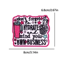 Rectangular hydrate slogan embroidery patch with red cup and skeletal hand, 8cm x 6.8cm - Hydrate and Mind Your Business Rectangle Style (PE15454CT)