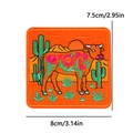 Embroidered cow patch with flowers and desert landscape, 8cm x 7.5cm square size - Desert Cow Style (PE15511CT)